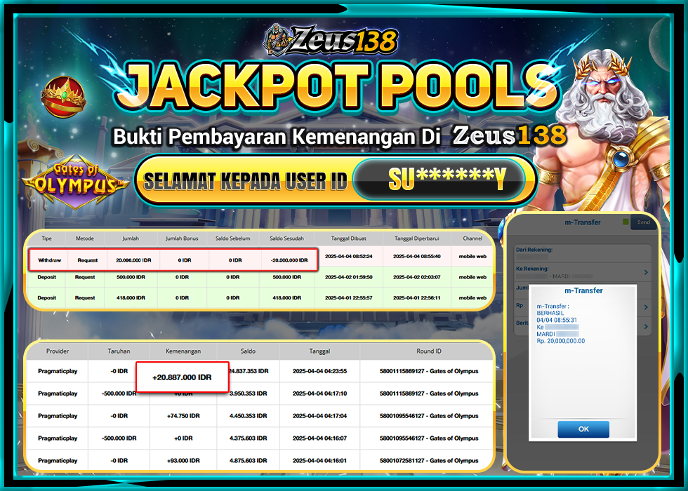 ZEUS138 JACKPOT GATE OF OLYMPUS  Rp.20.000.000,- LUNAS