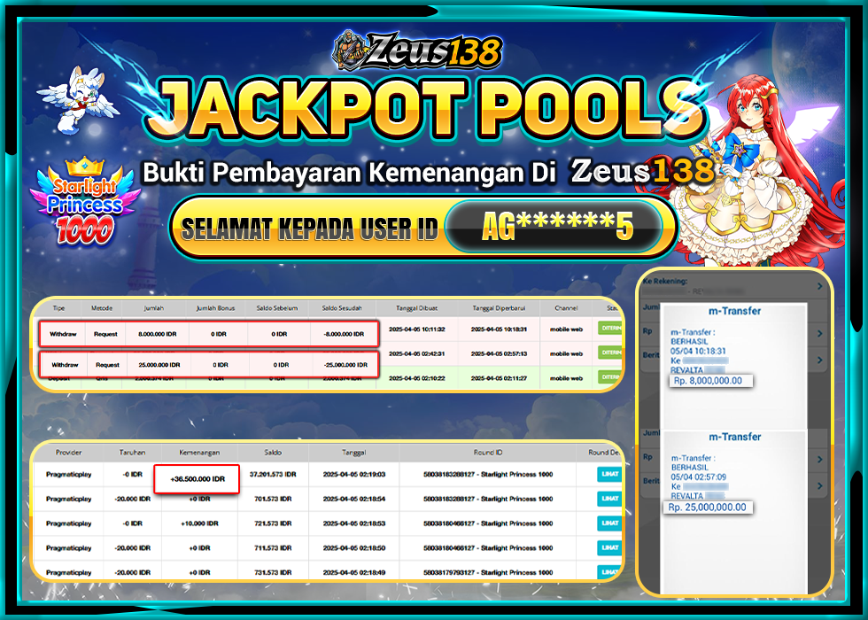 ZEUS138 JACKPOT STARLIGHT PRINCES 1000  Rp.33.000.000,- LUNAS