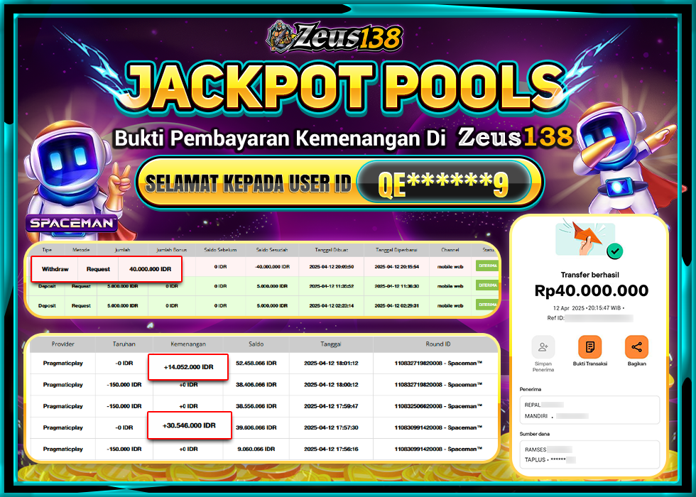 ZEUS138 SPACEMAN  Rp.40.000.000,- LUNAS